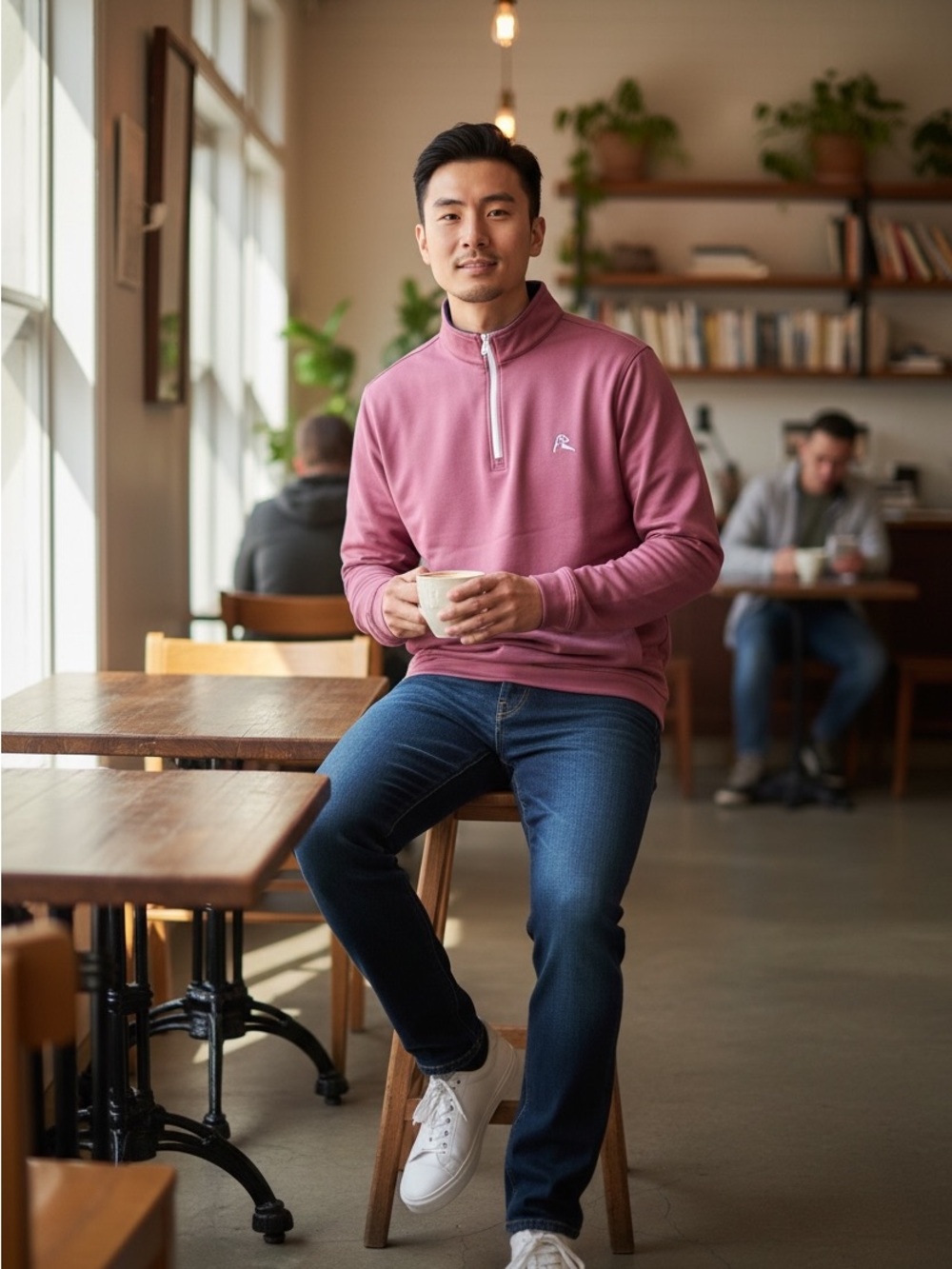 Rhoback Men's Long Sleeve Quarter-Zip Pullover in Dusty Rose